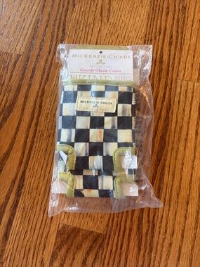 MacKenzie-Childs Black & Cream Courtly Check Cozies with Green Trim